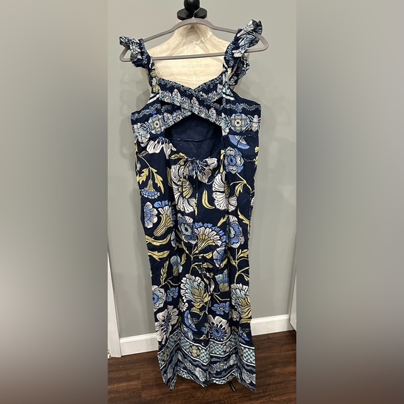 Free People Bali Albright Jumpsuit With Pockets Navy Blue Combo Size M - Picture 6 of 8